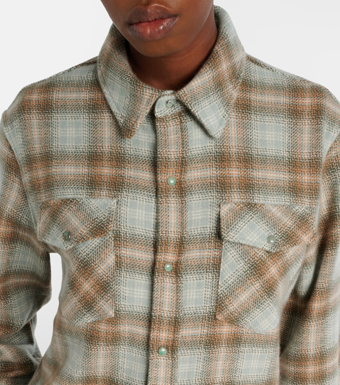 Joy Tartan cashmere shirt with emerald | God's True Cashmere