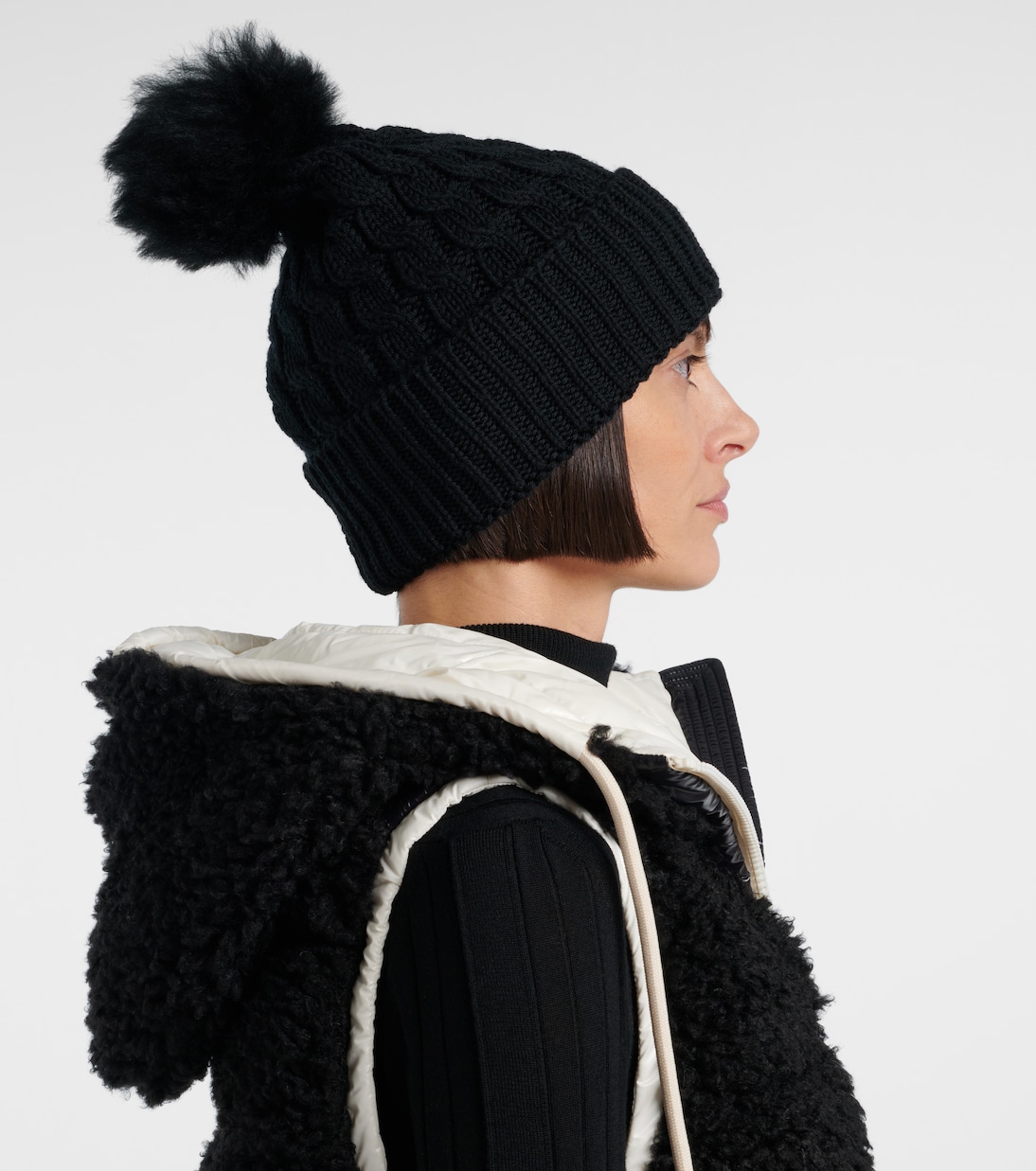 Logo shearling-trimmed virgin wool beanie | Moncler