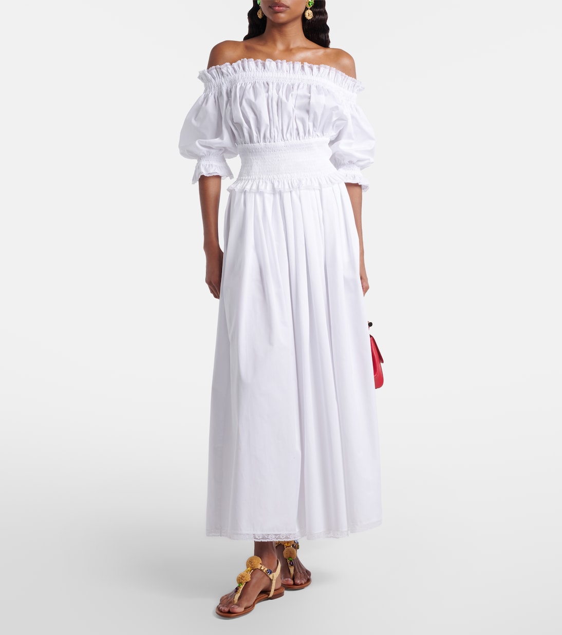 Off-shoulder cotton-blend poplin crop top | Dolce&Gabbana