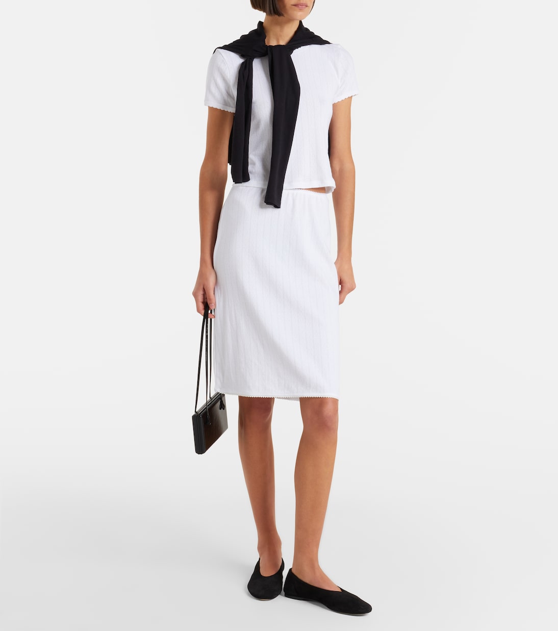 Pointelle cotton midi skirt | Leset