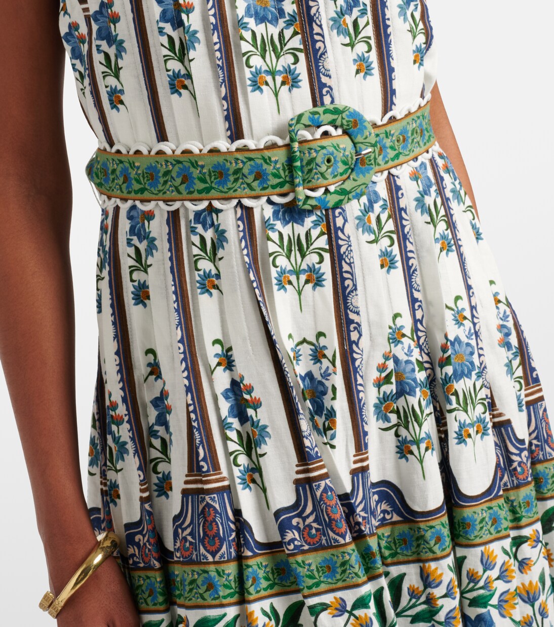 Manoela belted floral linen-blend pleated midi dress | Farm Rio