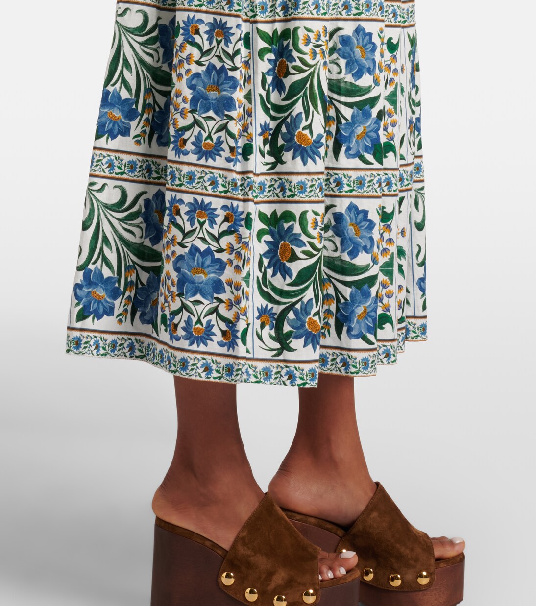 Manoela belted floral linen-blend pleated midi dress | Farm Rio