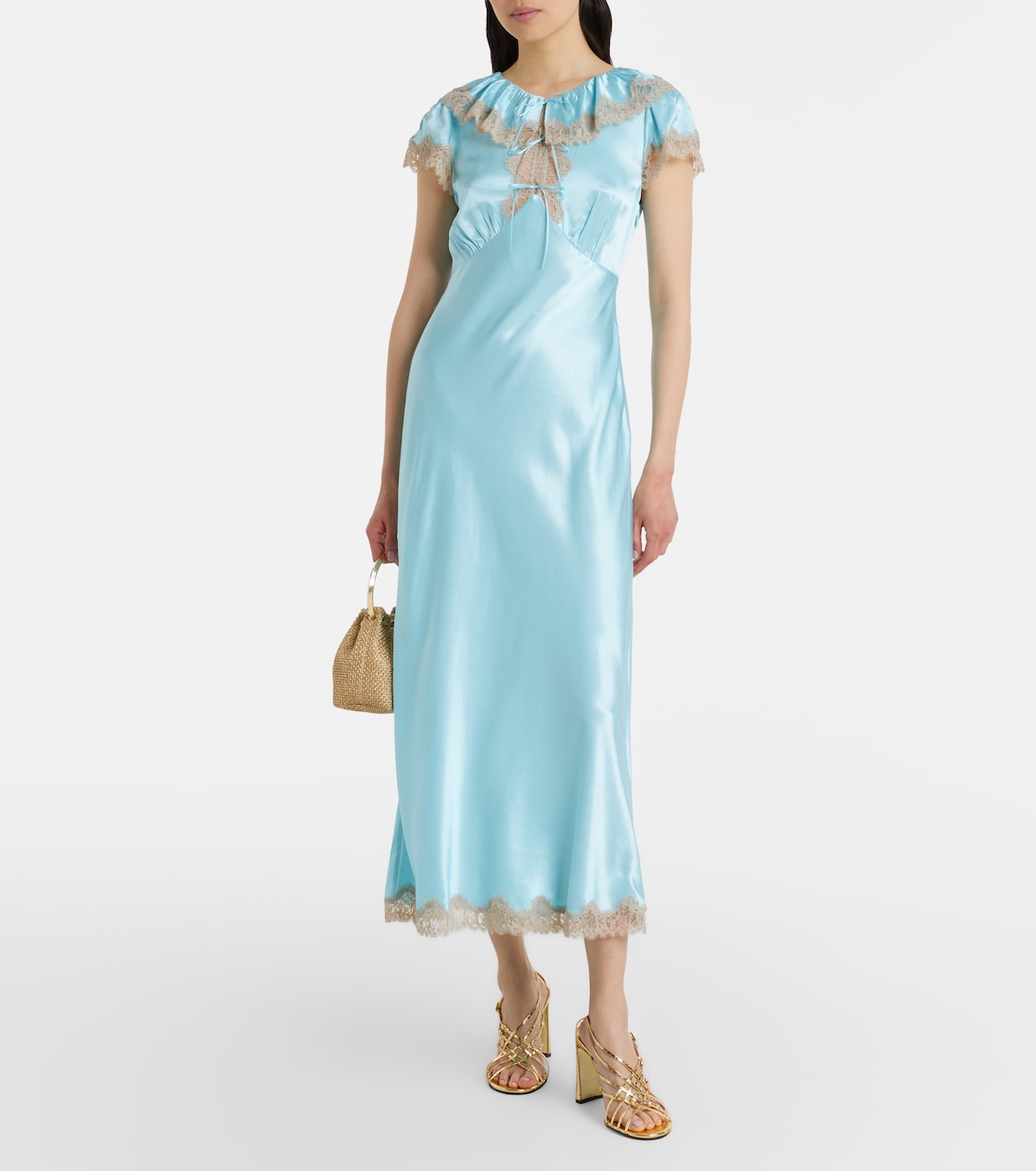 Robe midi Viviene en satin à finitions en dentelle | Rixo