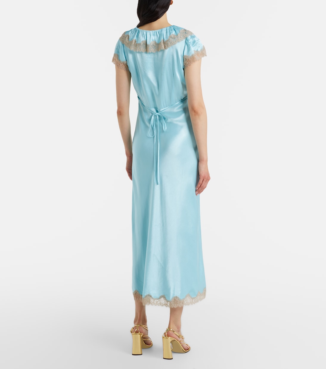 Robe midi Viviene en satin à finitions en dentelle | Rixo