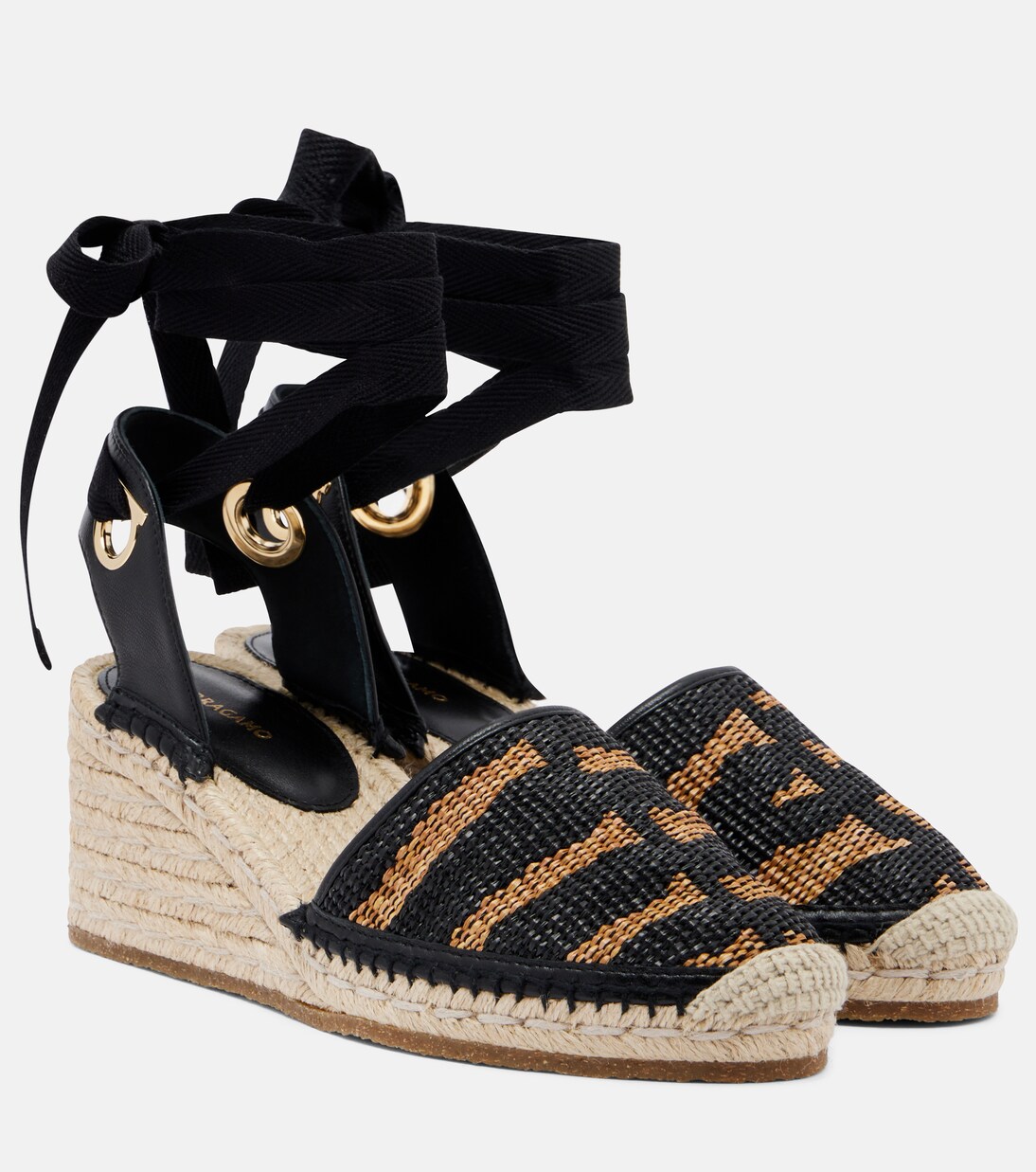Animal-print raffia espadrille wedges | Ferragamo
