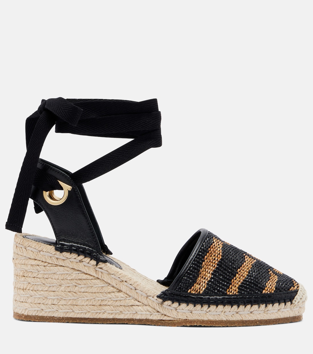Animal-print raffia espadrille wedges | Ferragamo