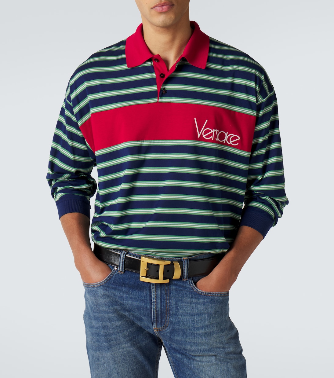 Striped cotton jersey polo shirt | Versace