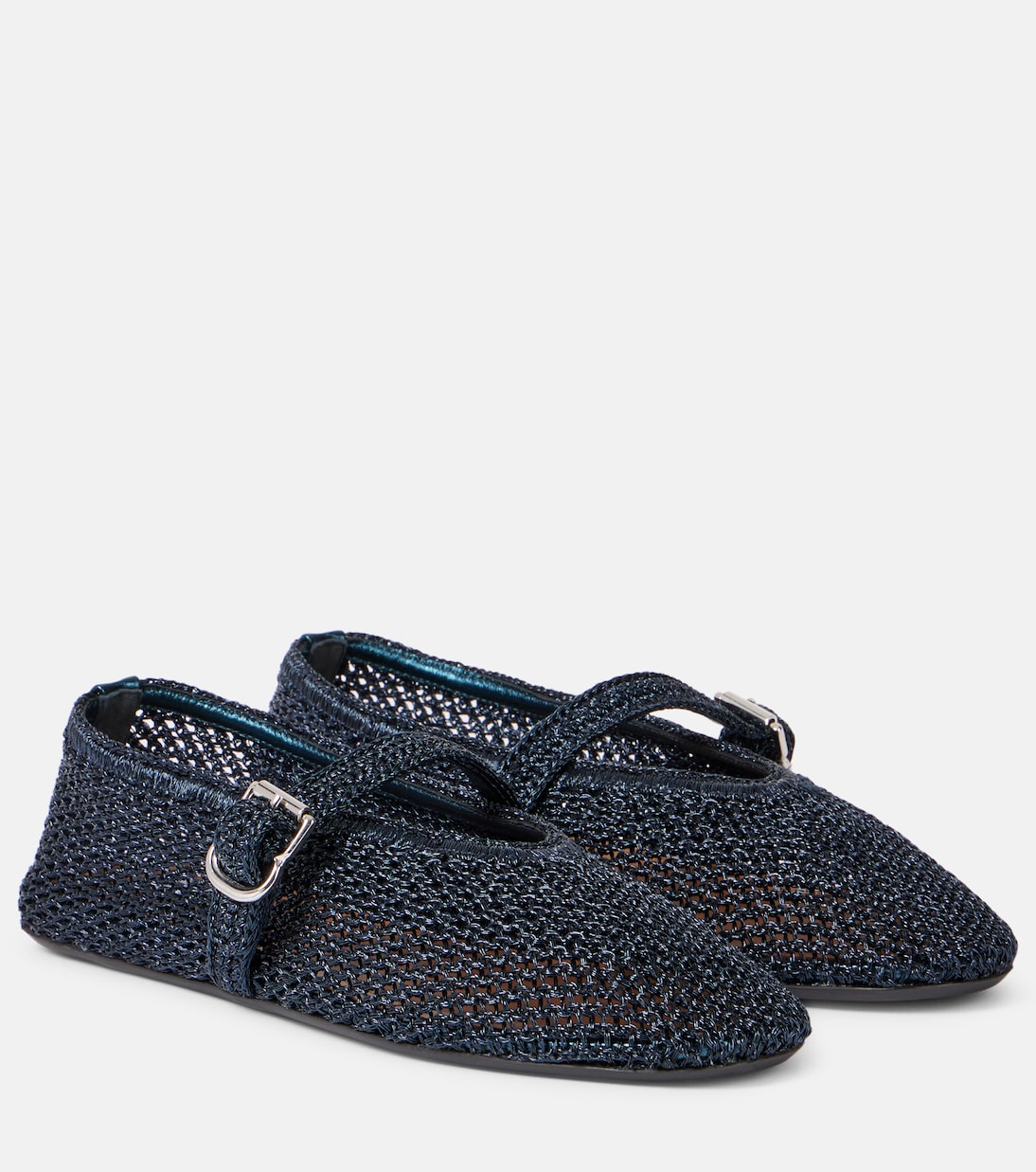 Crochet leather-trimmed Mary Jane flats | Alaïa