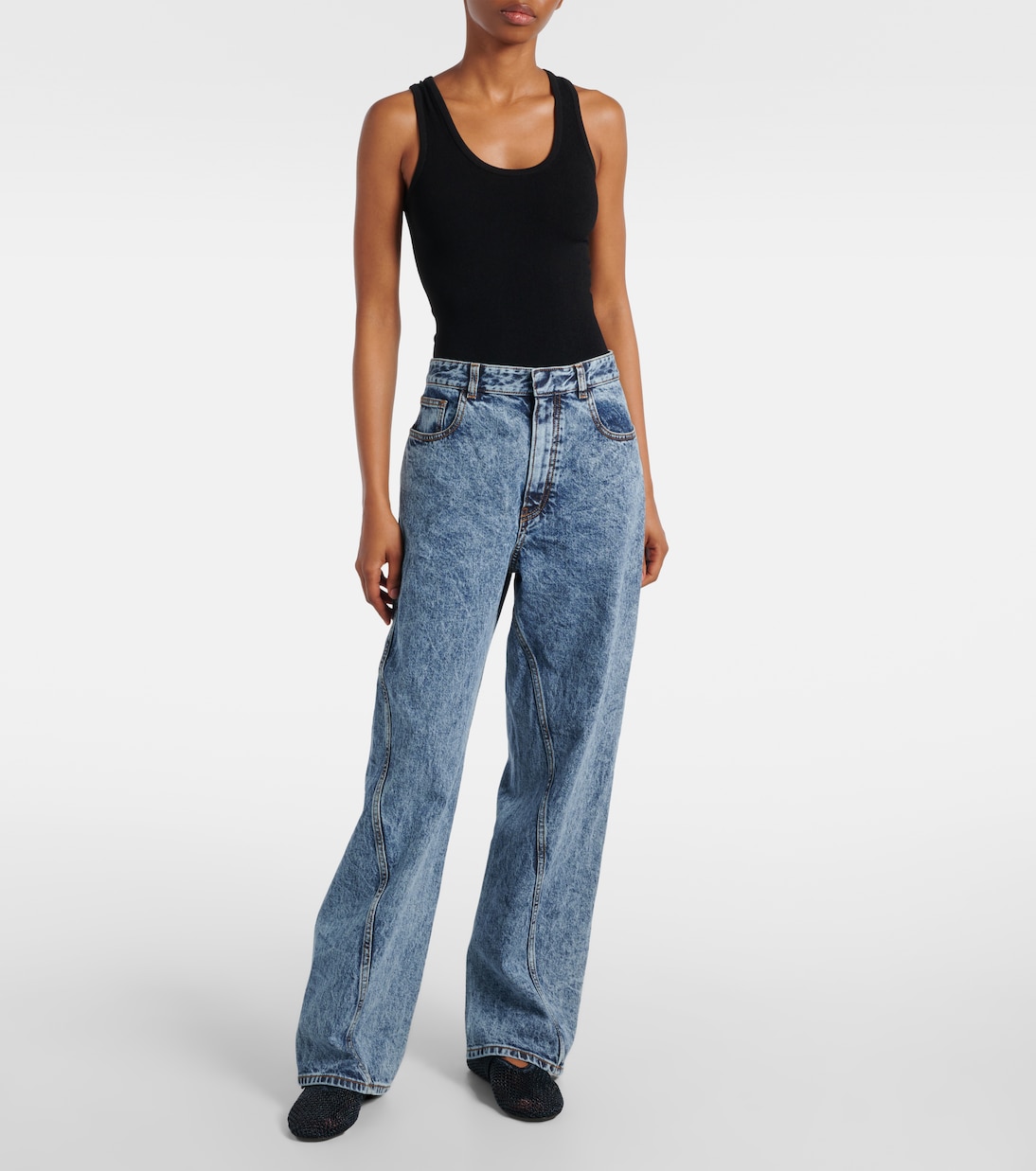 Crochet leather-trimmed Mary Jane flats | Alaïa