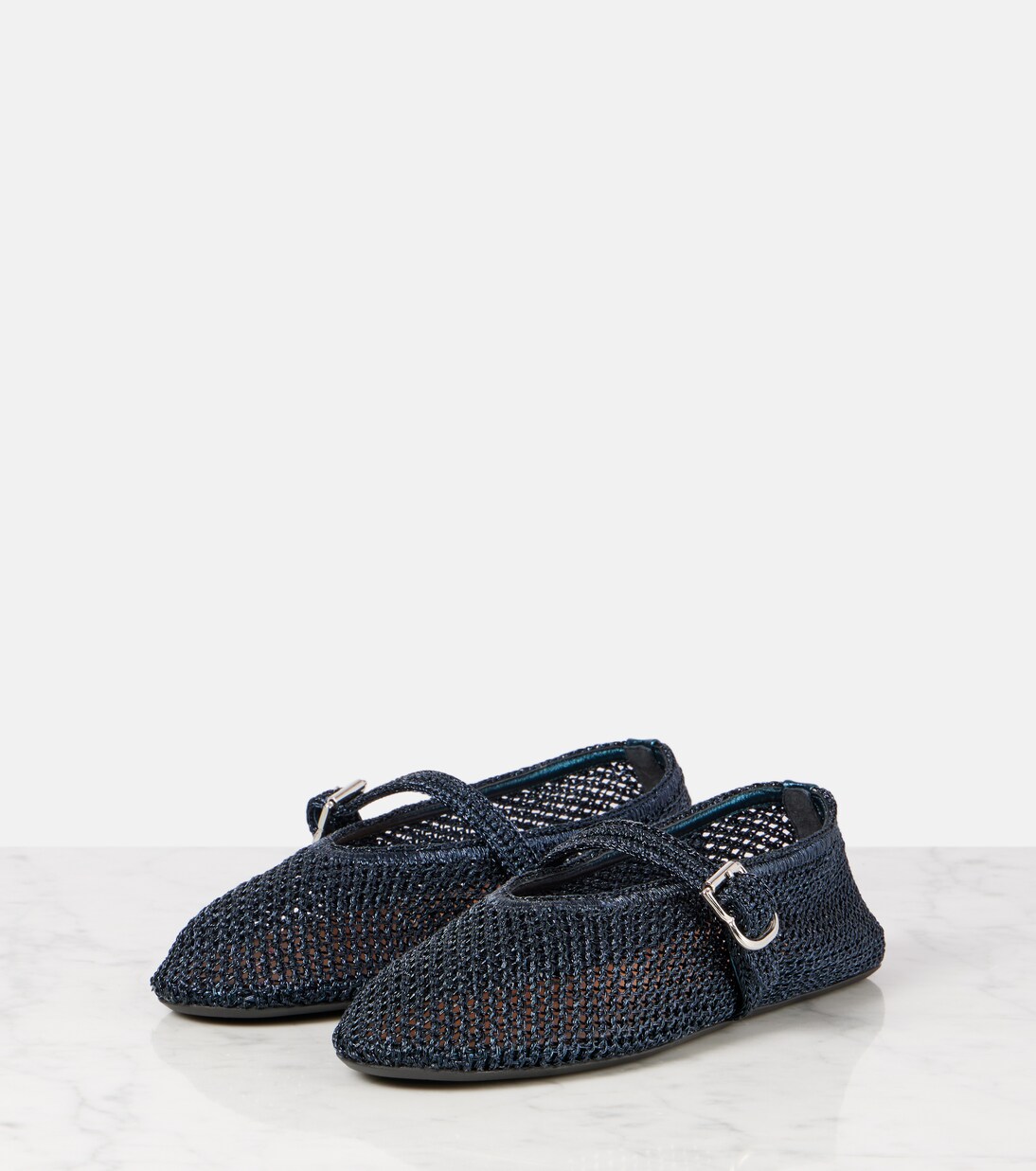 Crochet leather-trimmed Mary Jane flats | Alaïa