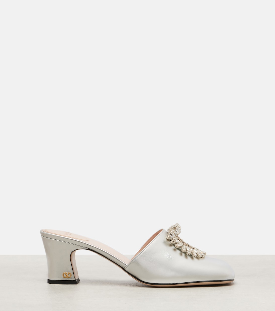 Adamantine 60 metallic leather mules | Valentino Garavani