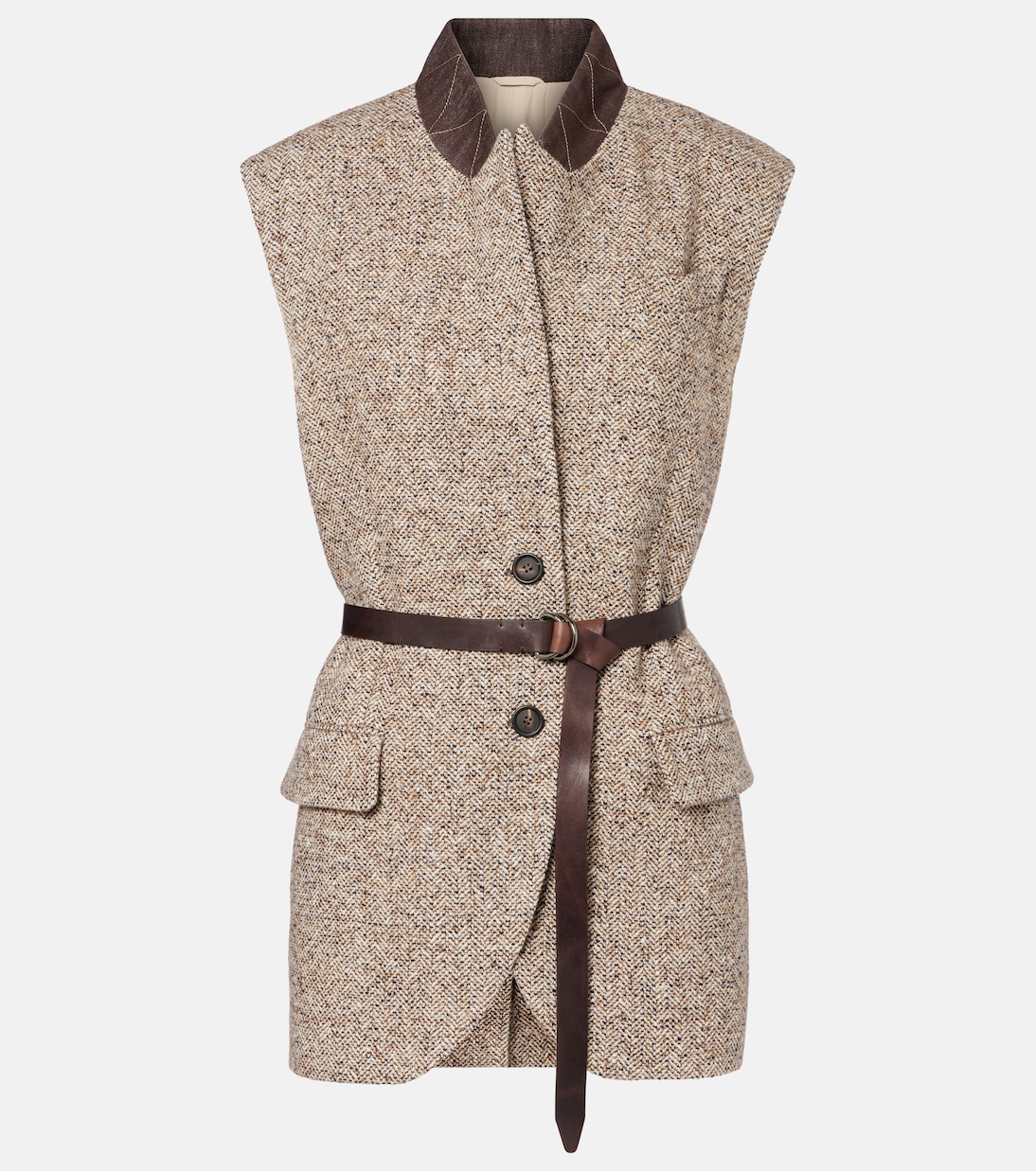 Belted wool and silk-blend vest | Brunello Cucinelli