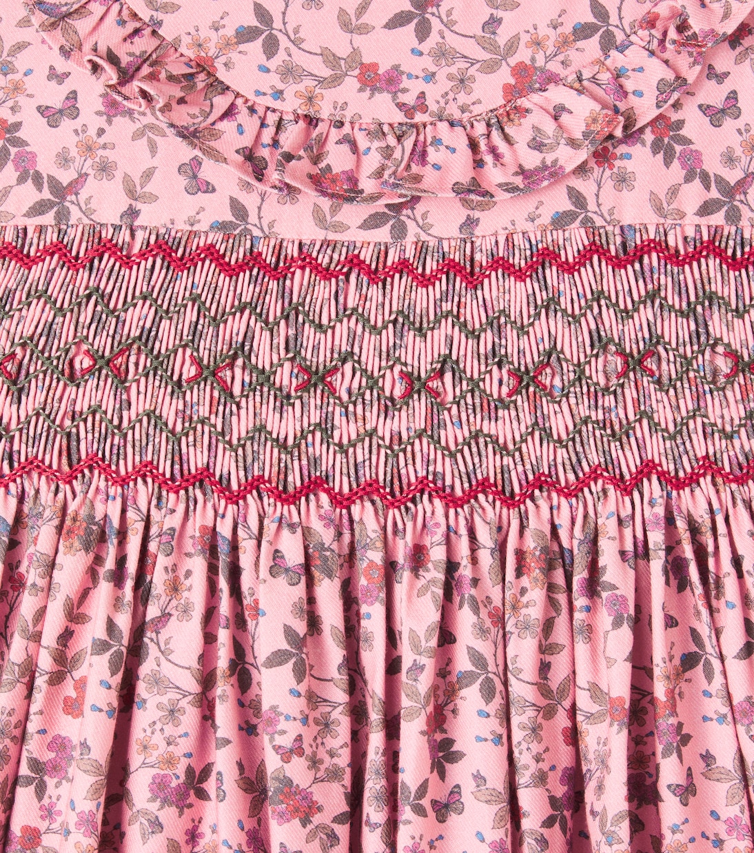 Abito Silvana in cotone a punto smock con stampa floreale | La Coqueta