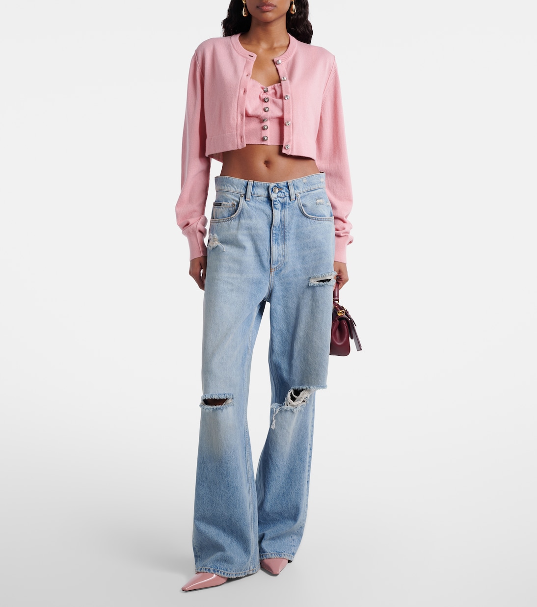 Top cropped in misto seta con cristalli | Dolce&Gabbana