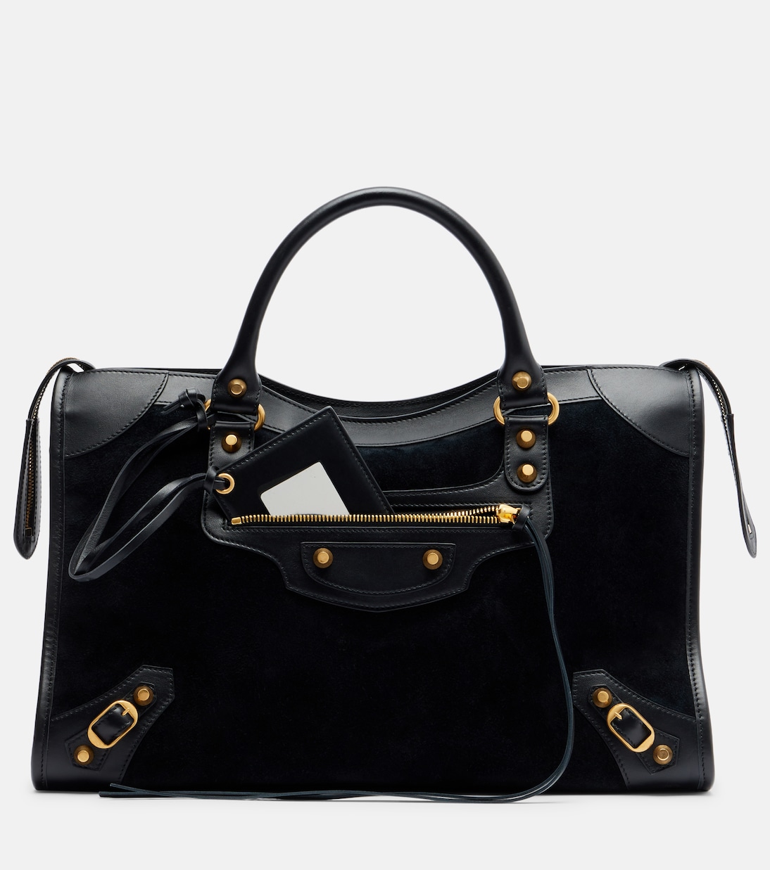 Le City Medium leather-trimmed suede tote bag | Balenciaga