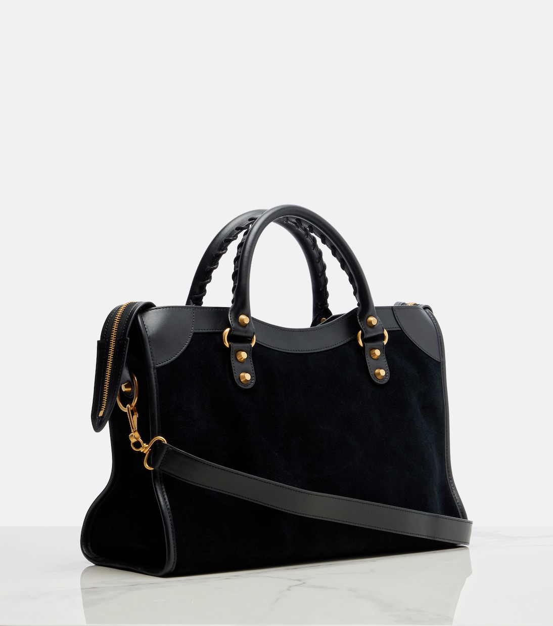 Le City Medium leather-trimmed suede tote bag | Balenciaga