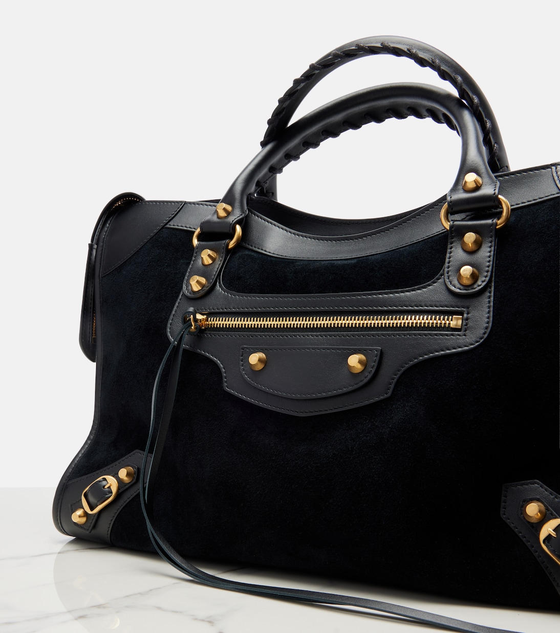 Le City Medium leather-trimmed suede tote bag | Balenciaga