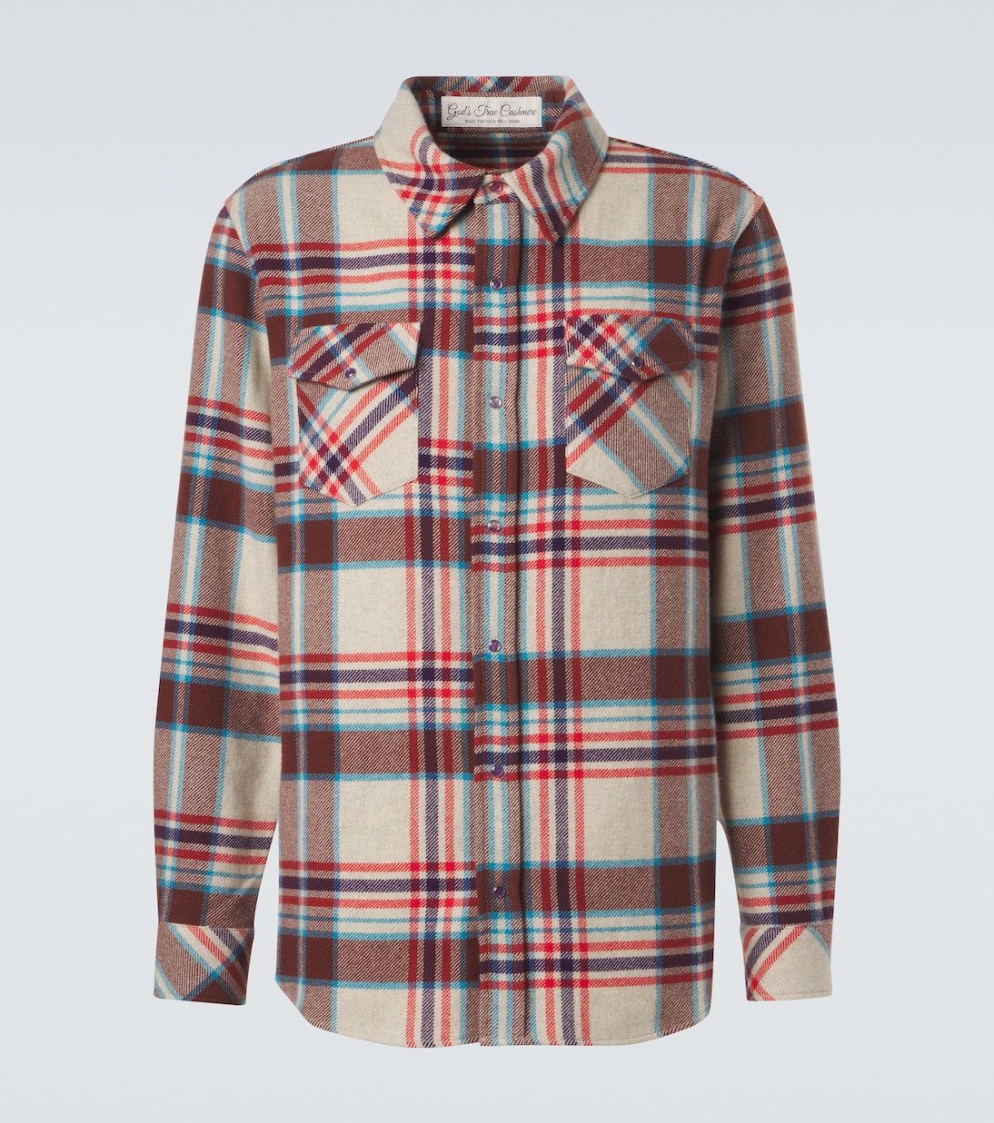 Plaid cashmere shirt with amethyst | God's True Cashmere