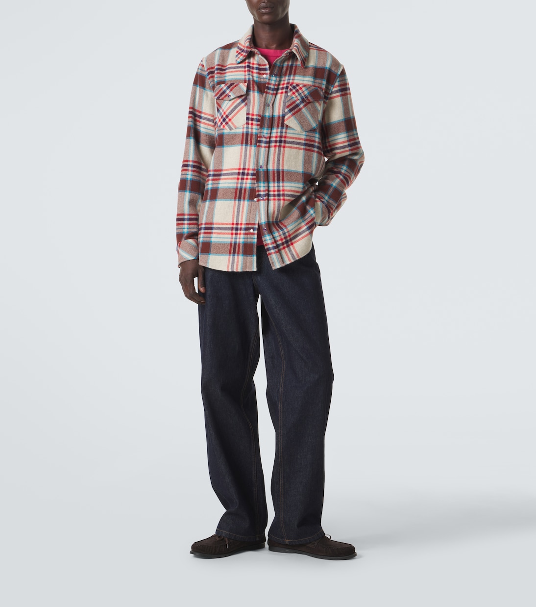 Plaid cashmere shirt with amethyst | God's True Cashmere