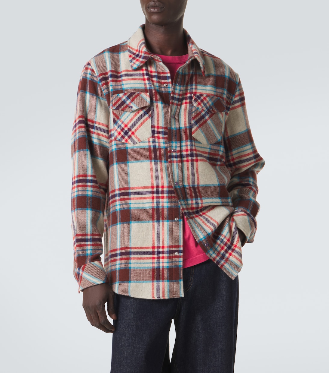 Plaid cashmere shirt with amethyst | God's True Cashmere