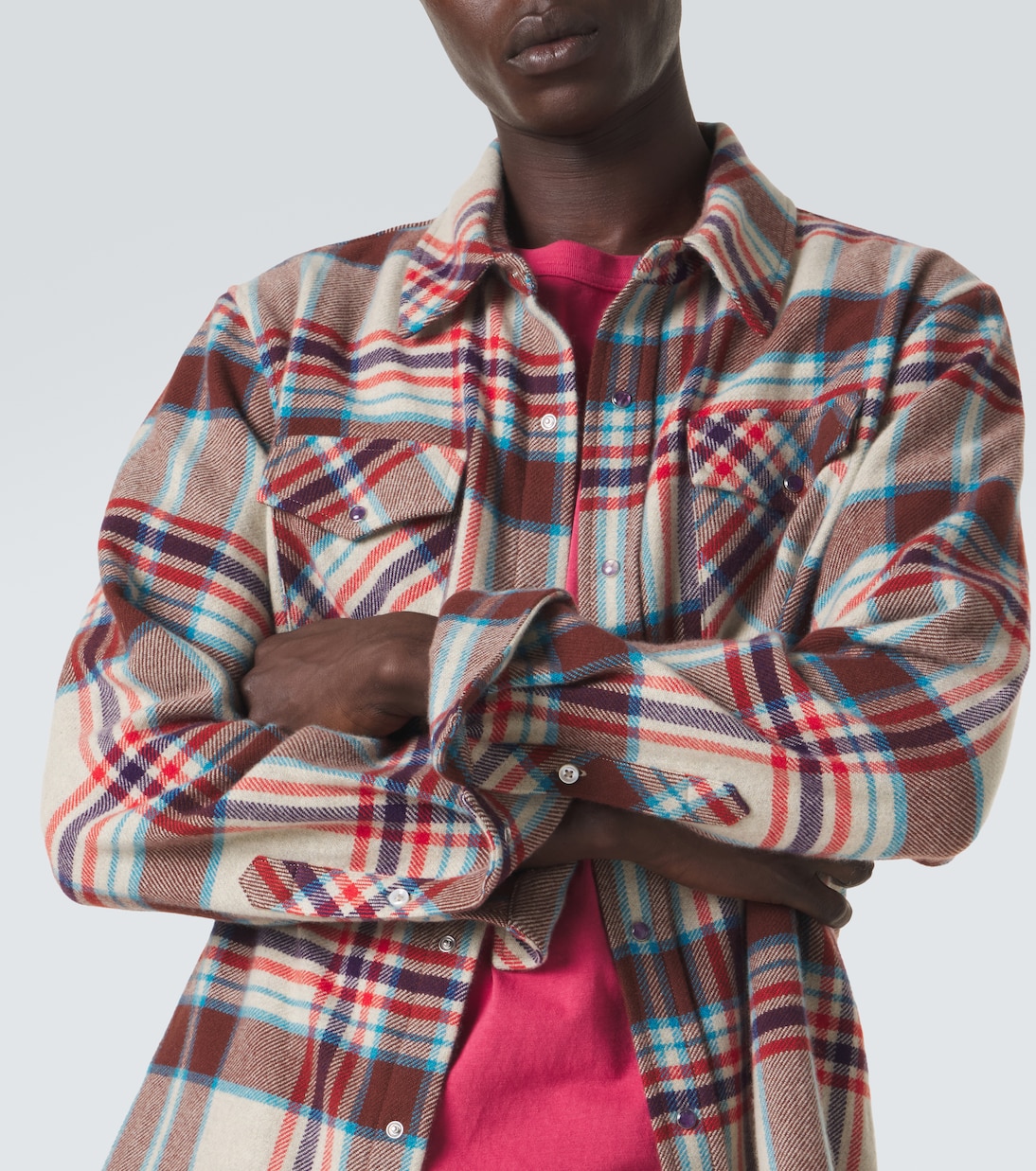 Plaid cashmere shirt with amethyst | God's True Cashmere