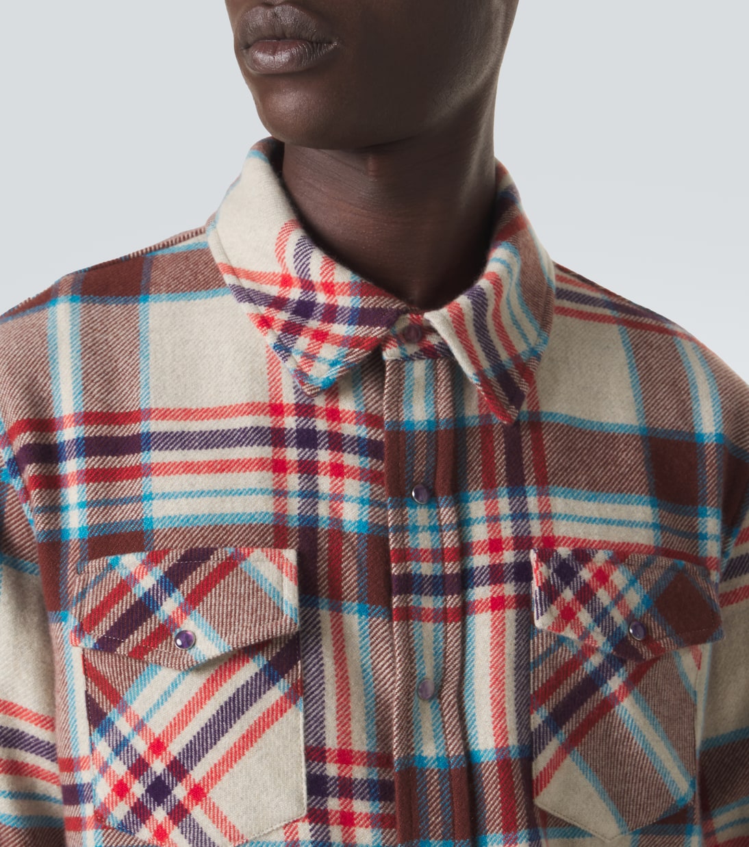 Plaid cashmere shirt with amethyst | God's True Cashmere