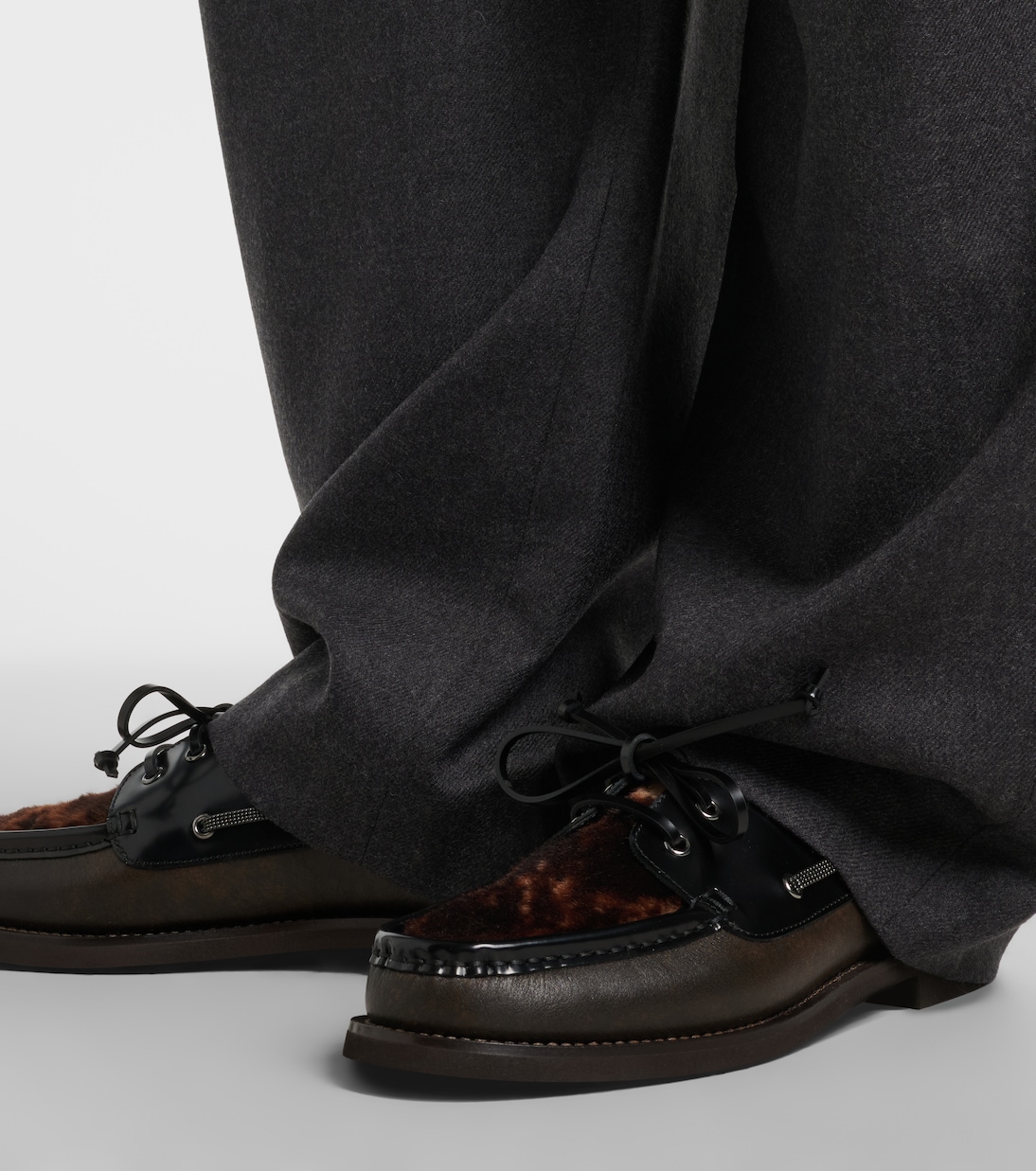 Monili calf hair-trimmed leather boat shoes | Brunello Cucinelli