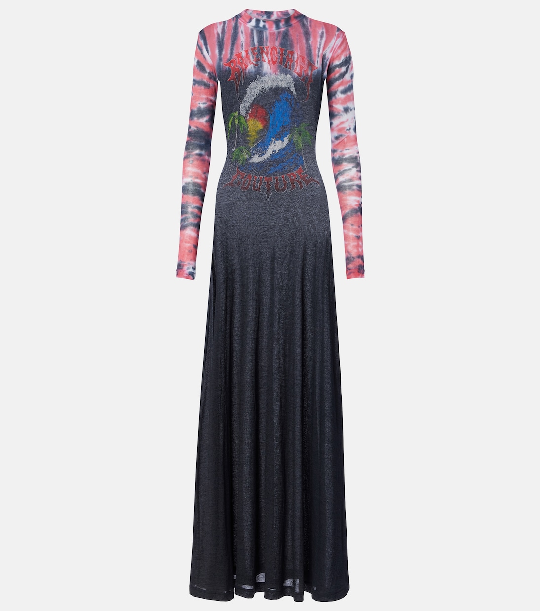 Abito lungo in jersey di misto cotone con stampa tie-dye | Balenciaga