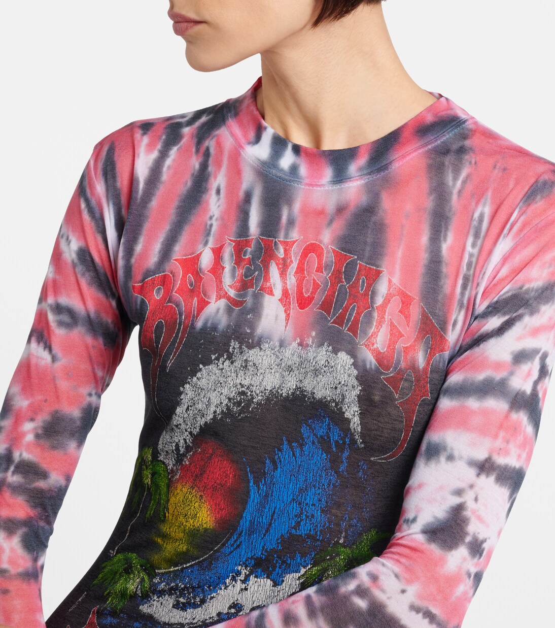 Abito lungo in jersey di misto cotone con stampa tie-dye | Balenciaga