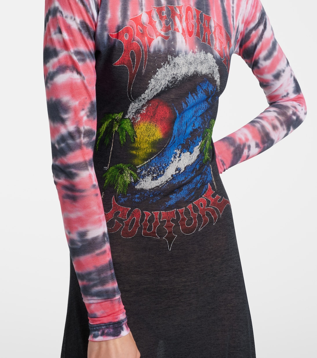 Abito lungo in jersey di misto cotone con stampa tie-dye | Balenciaga