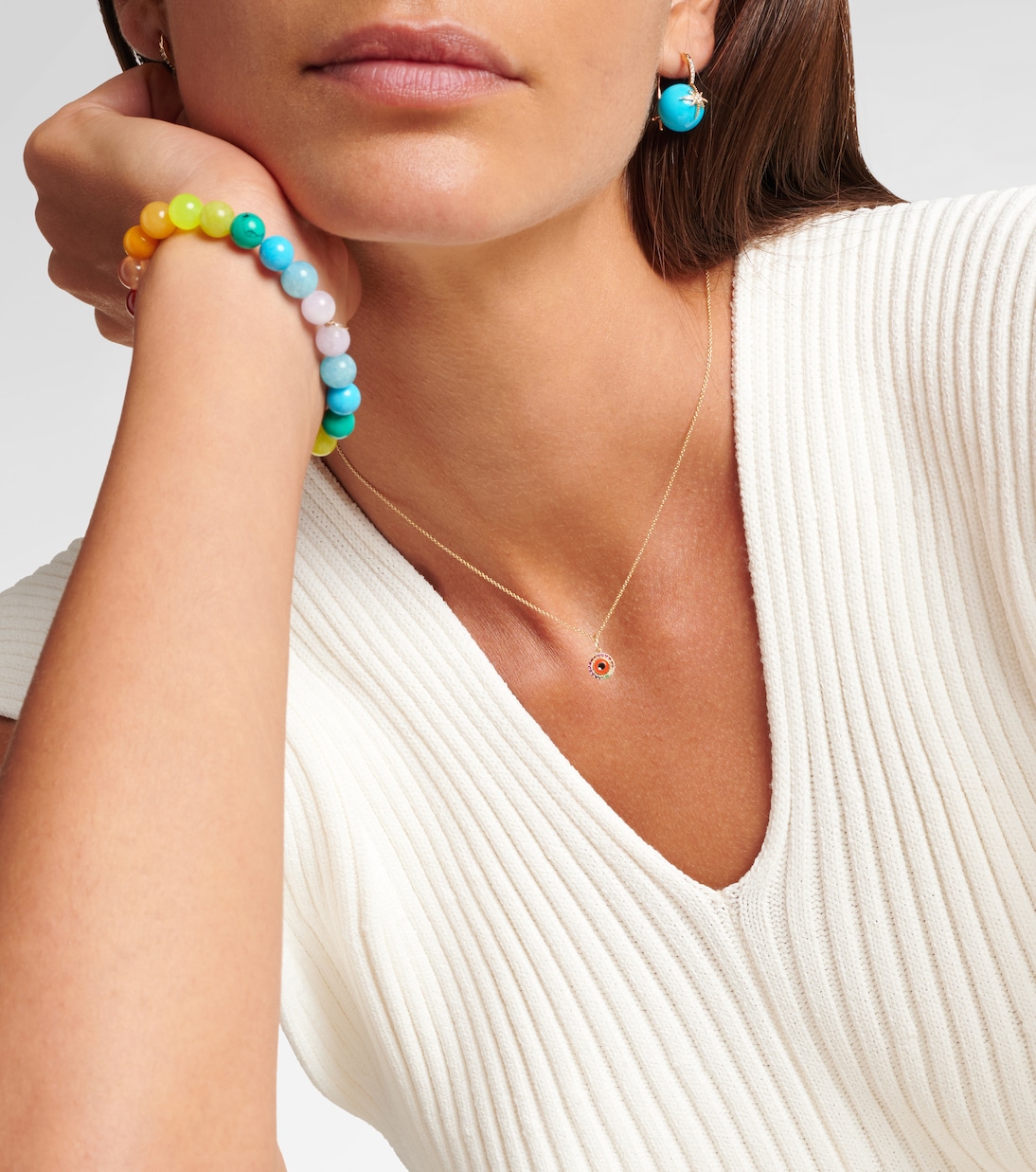 Halskette Evil Eye aus 14kt Gelbgold (585/1000) mit Emaille und Edelsteinen | Sydney Evan
