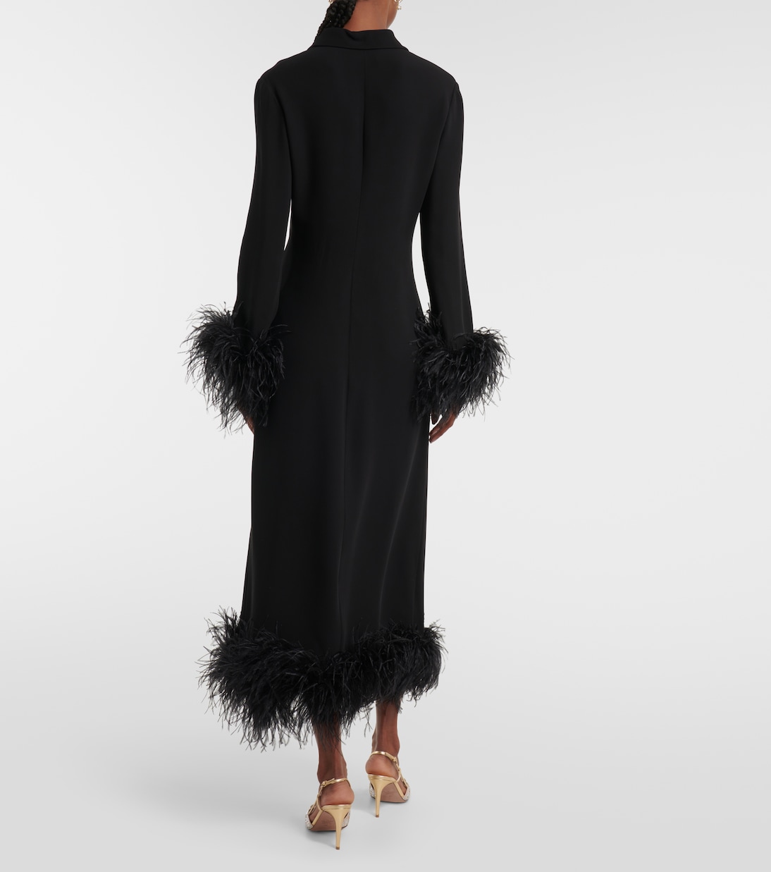 Robe midi en soie à plumes | Valentino