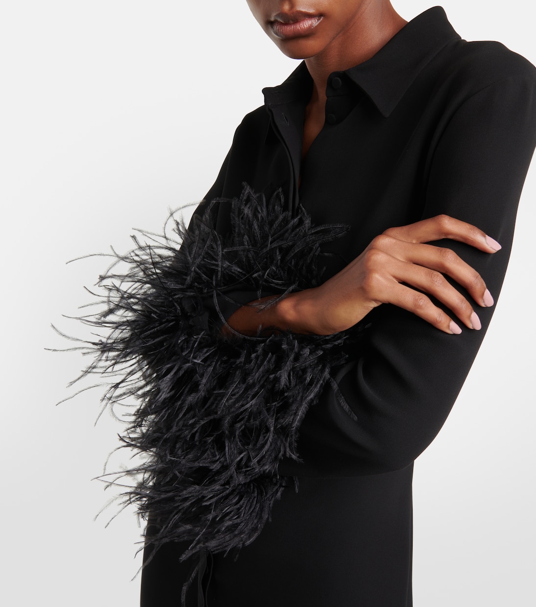 Robe midi en soie à plumes | Valentino