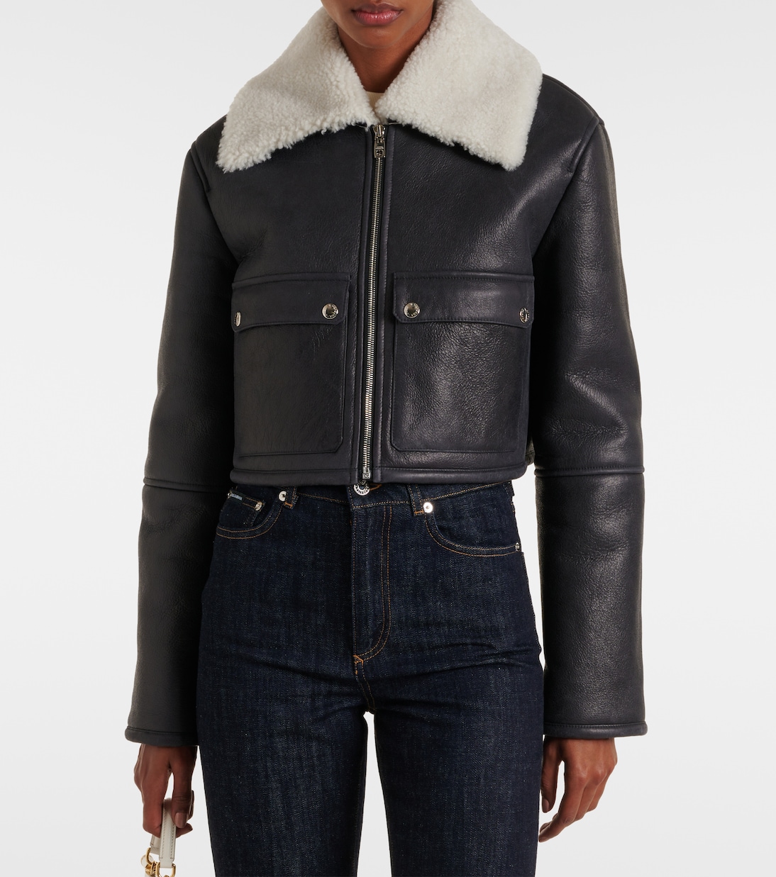 Cropped-Lederjacke mit Shearling | Dolce&Gabbana