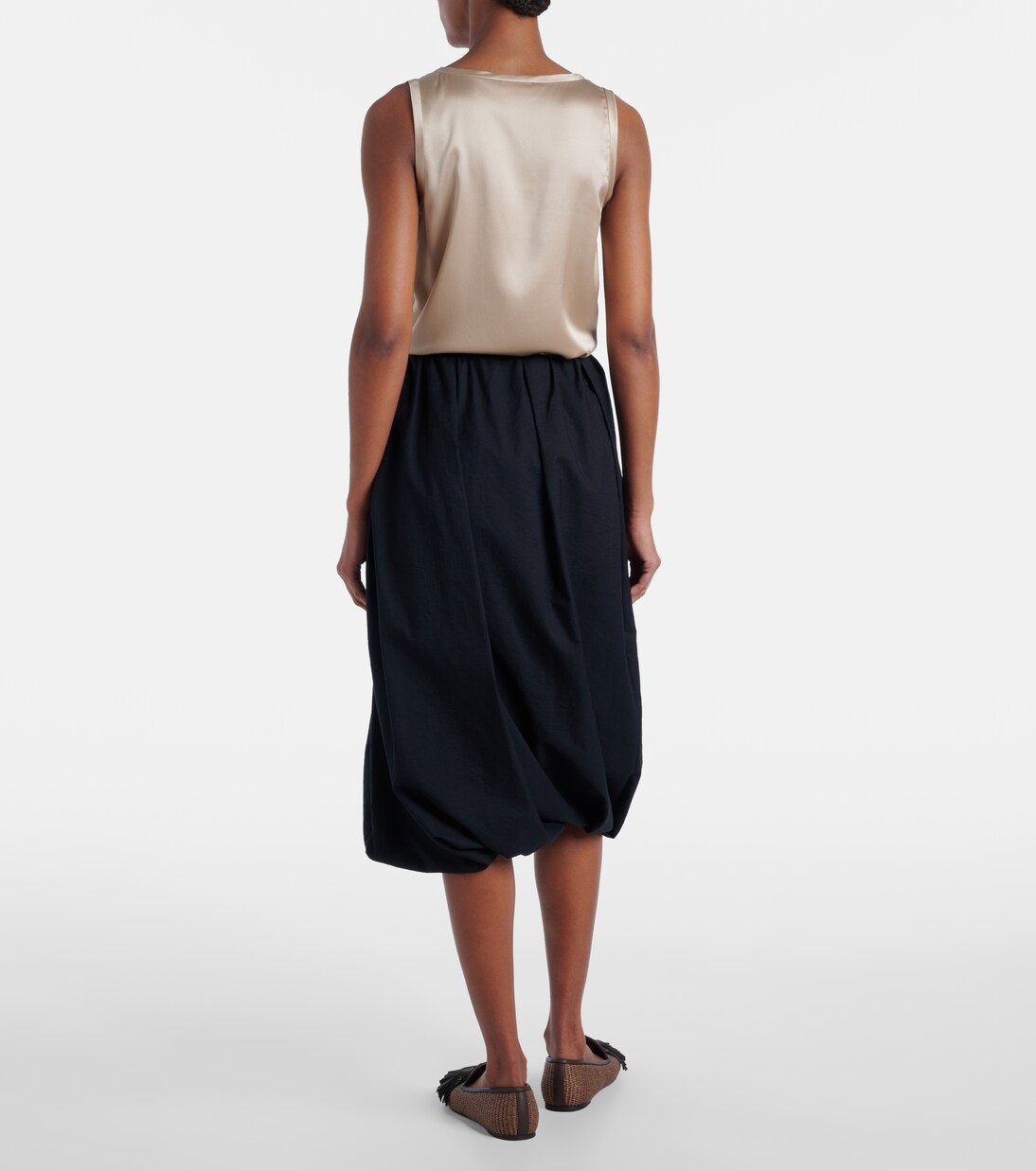 Gathered cotton-blend midi skirt | Brunello Cucinelli