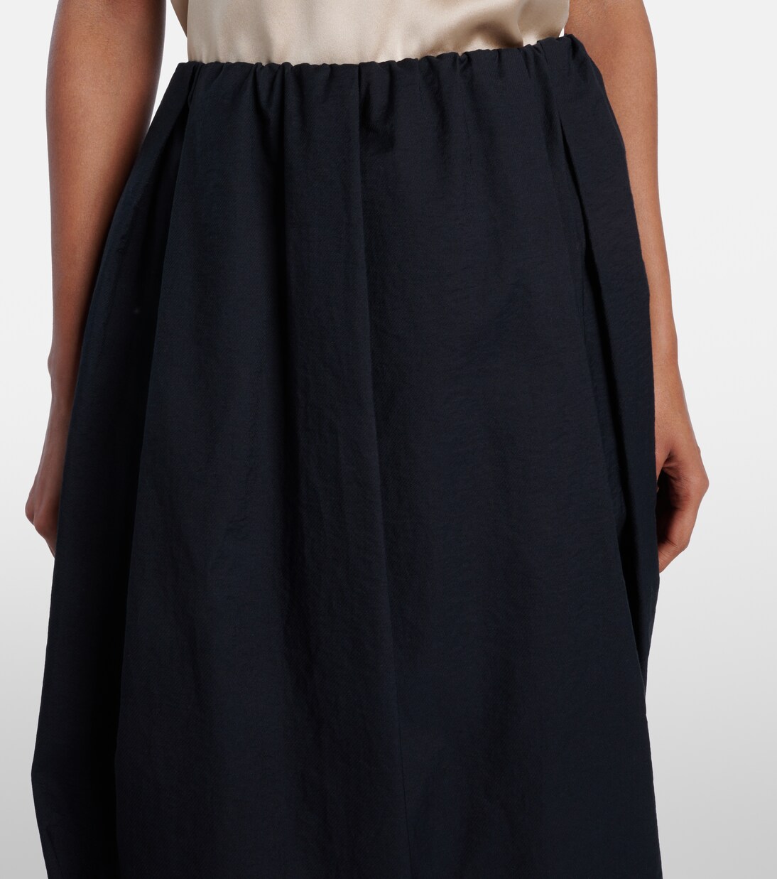 Gathered cotton-blend midi skirt | Brunello Cucinelli