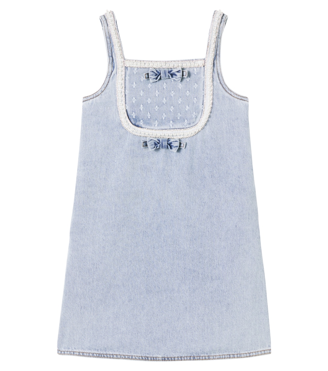 Bow-detail embellished denim dress | Self-Portrait Kids