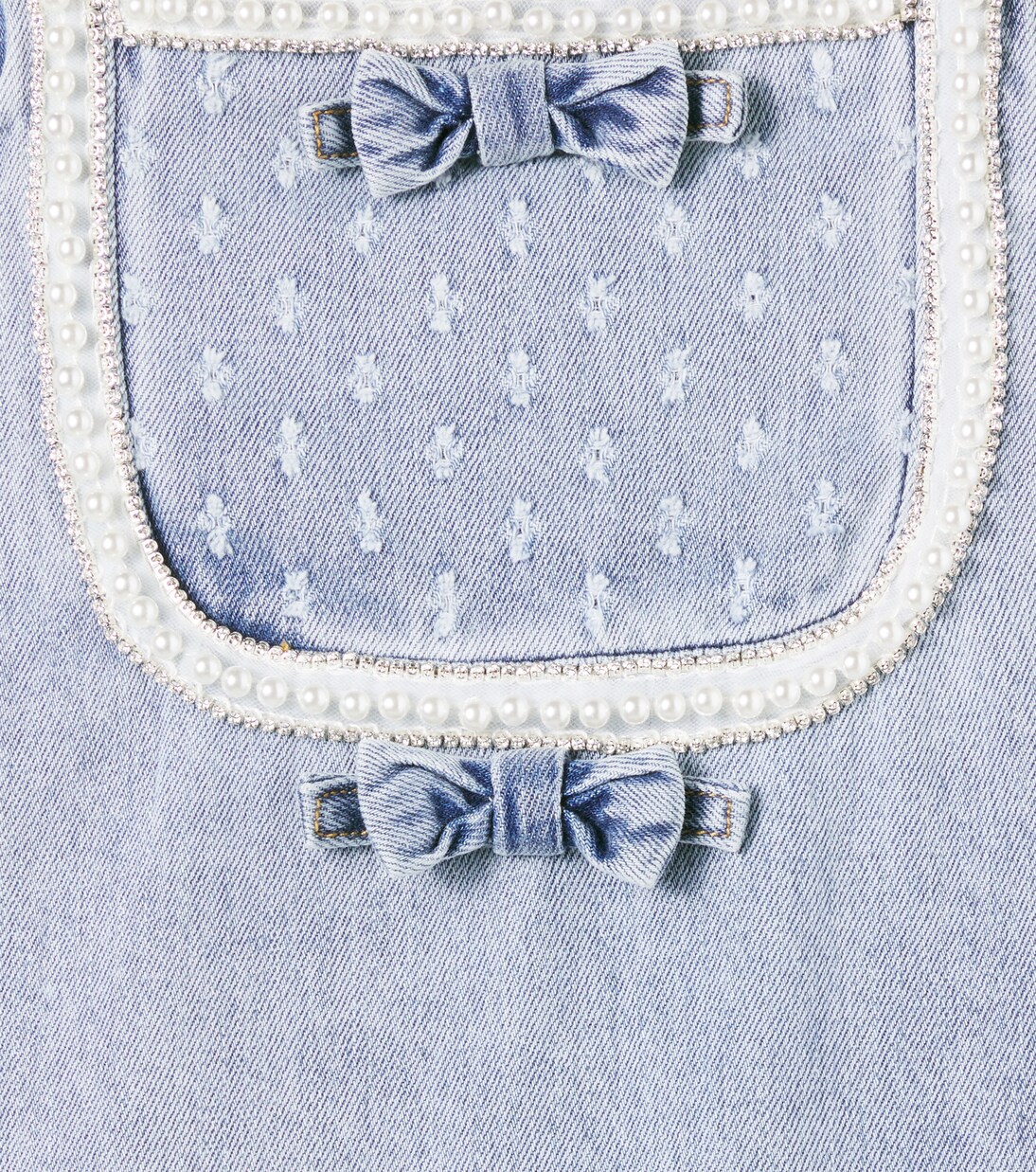 Bow-detail embellished denim dress | Self-Portrait Kids