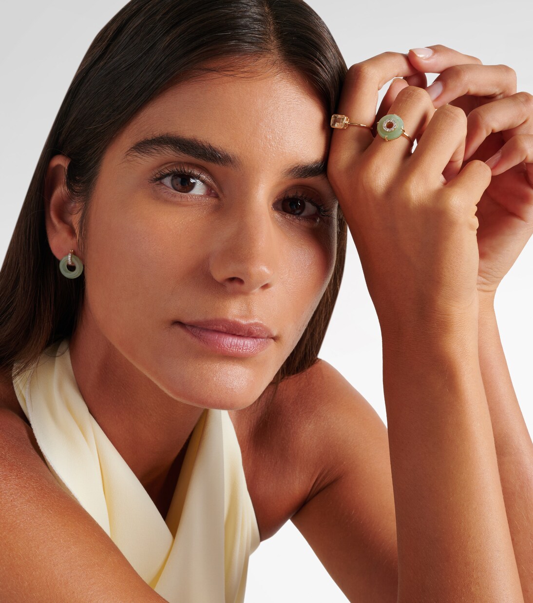 14kt gold ring with jade and diamonds | Mateo