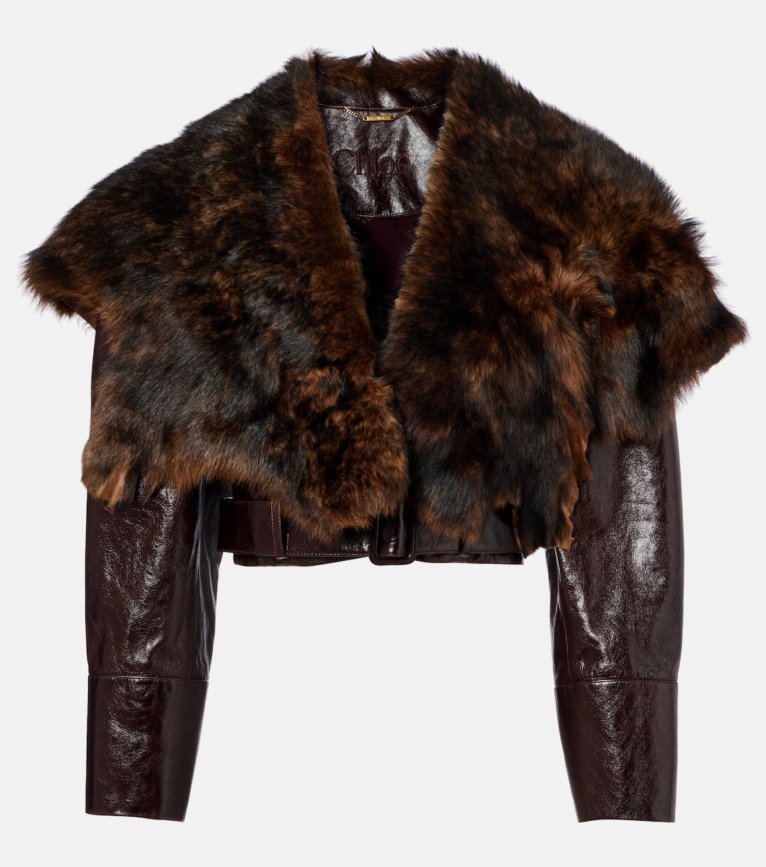 Cropped shearling-trimmed leather jacket | Chloé