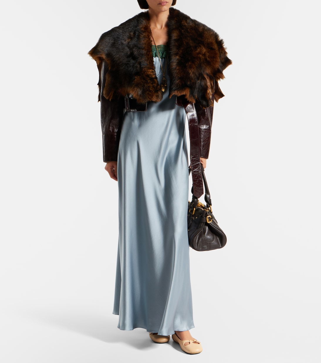 Cropped shearling-trimmed leather jacket | Chloé