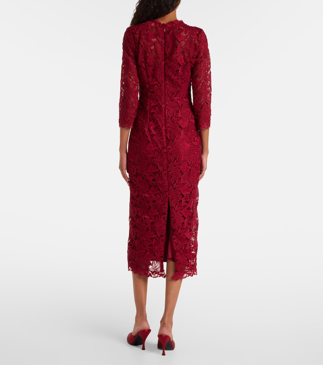 Abito midi in pizzo con cintura | Carolina Herrera