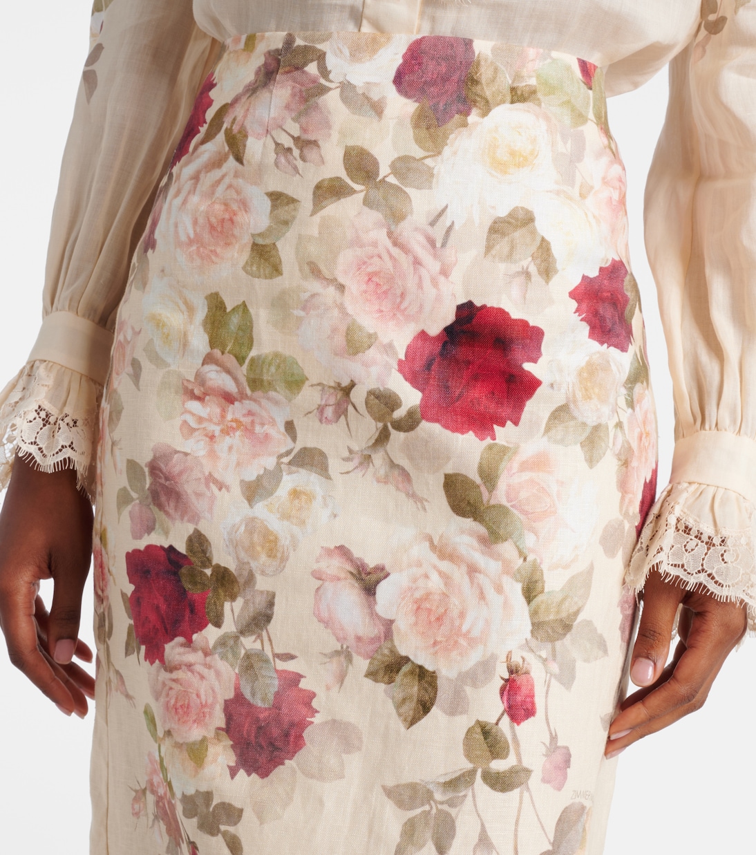 Hypnotic floral linen pencil skirt | Zimmermann