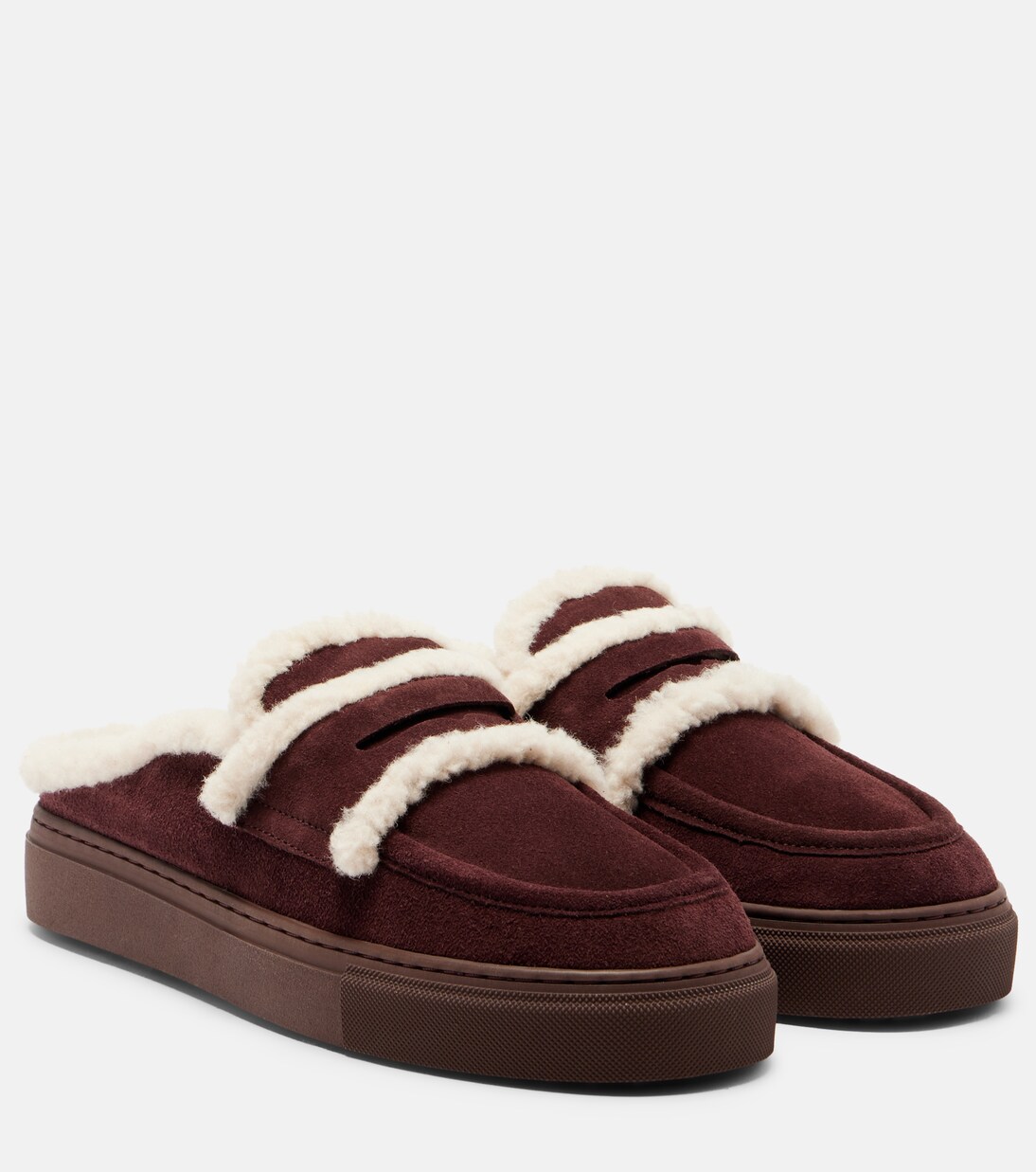 Shearling-trimmed suede mules | Inuikii