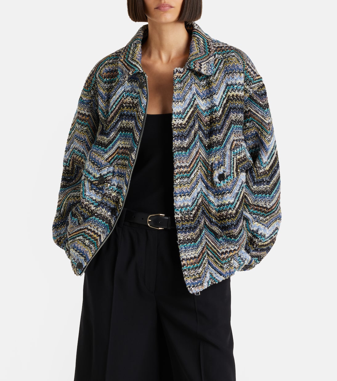 Zigzag oversized jacquard wool-blend jacket | Missoni