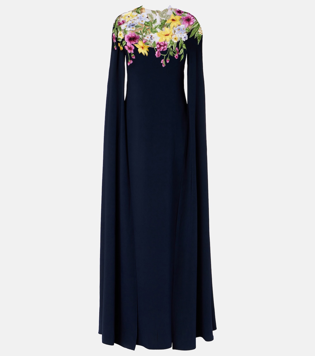 Embroidered caped silk-blend gown | Oscar de la Renta