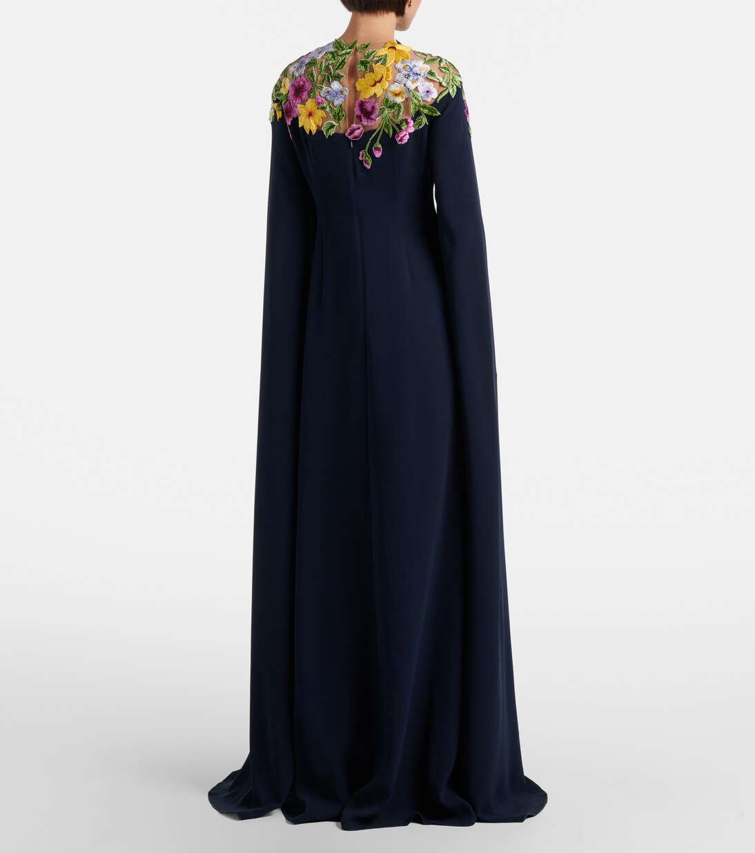 Embroidered caped silk-blend gown | Oscar de la Renta