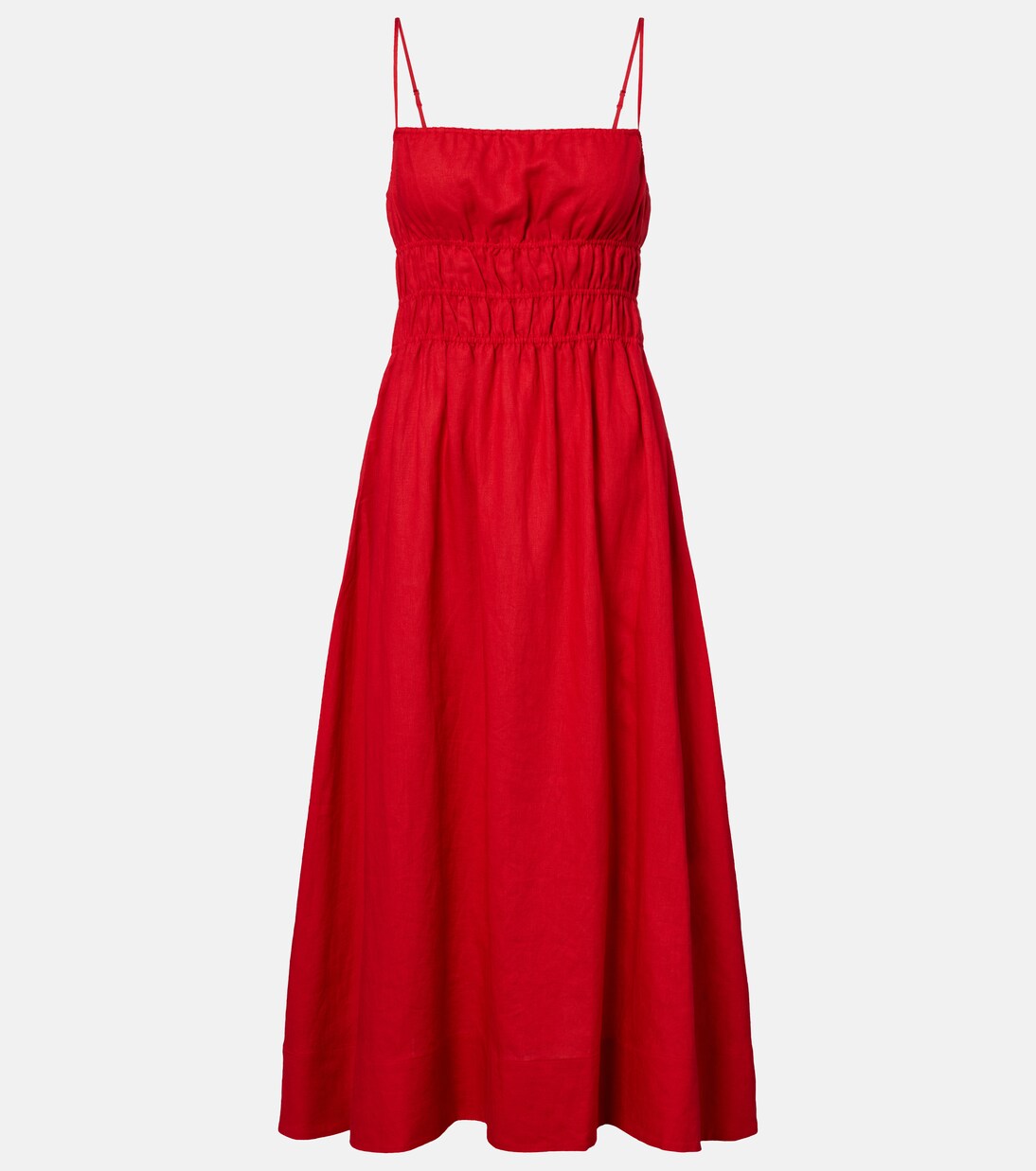 Ayla shirred linen midi dress | Staud