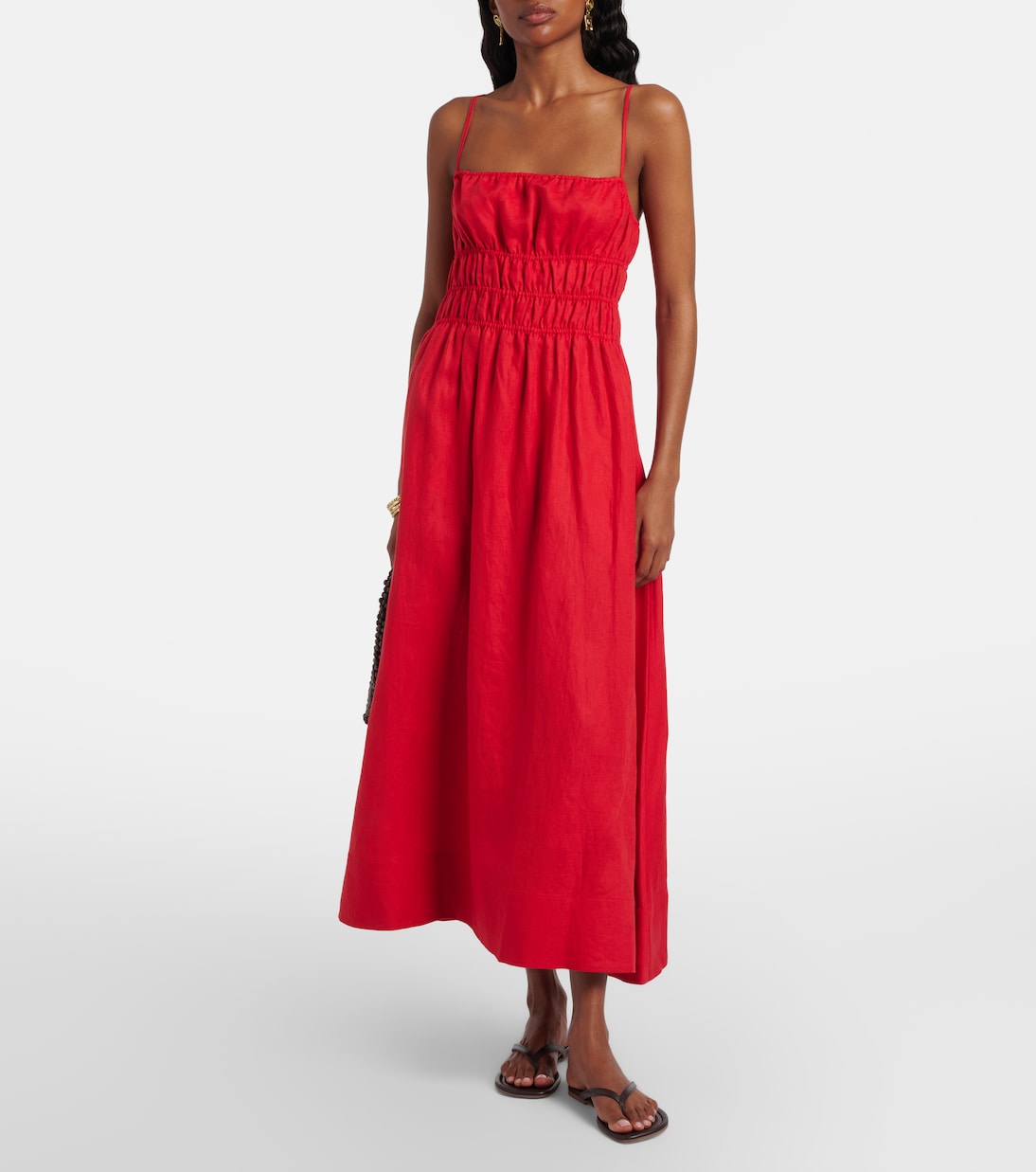 Ayla shirred linen midi dress | Staud