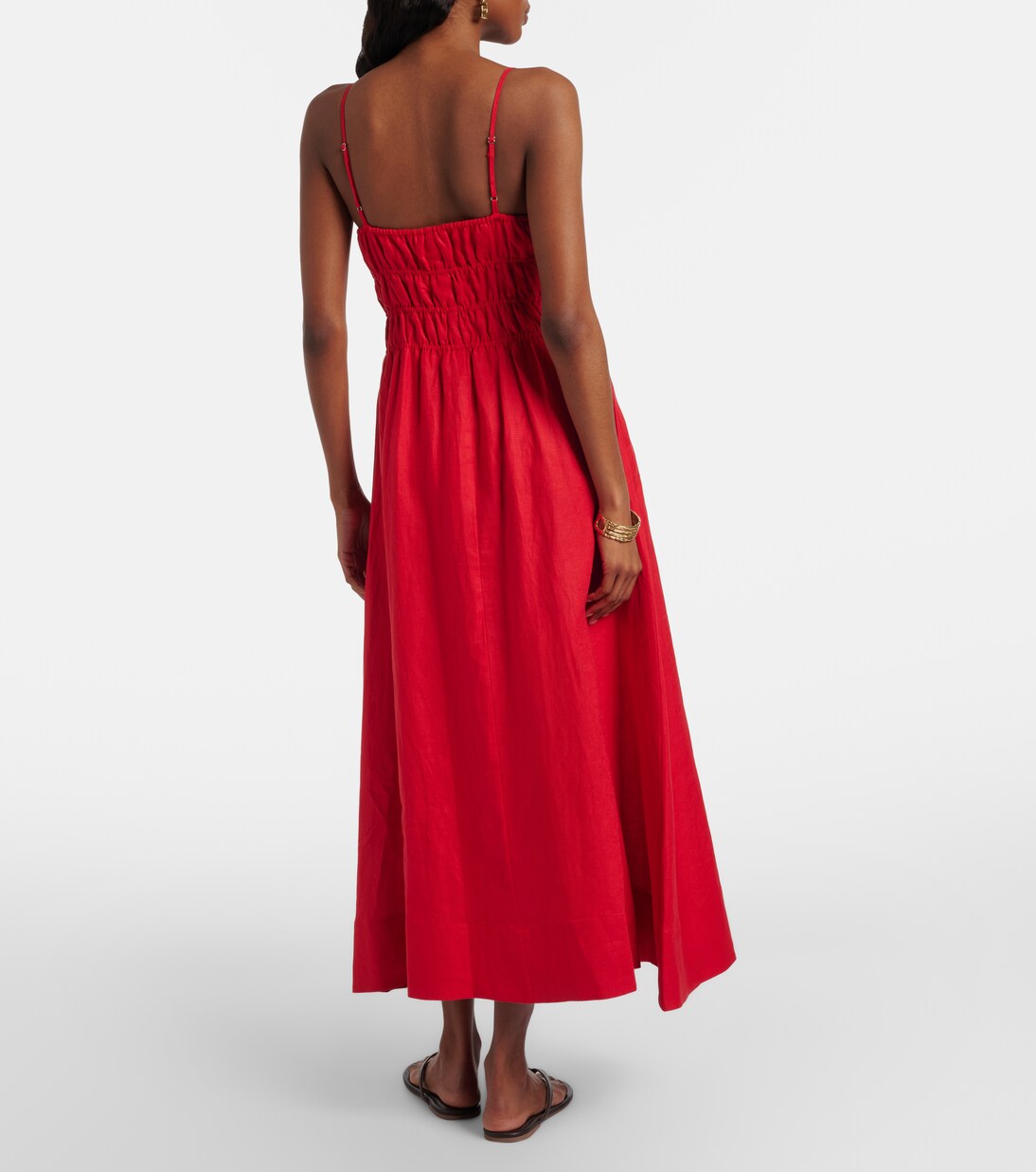 Ayla shirred linen midi dress | Staud